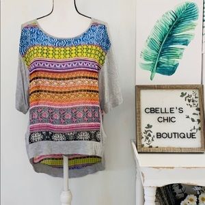 Sloane Rouge Multi Stripe Dolman Casual Hi-Lo Top